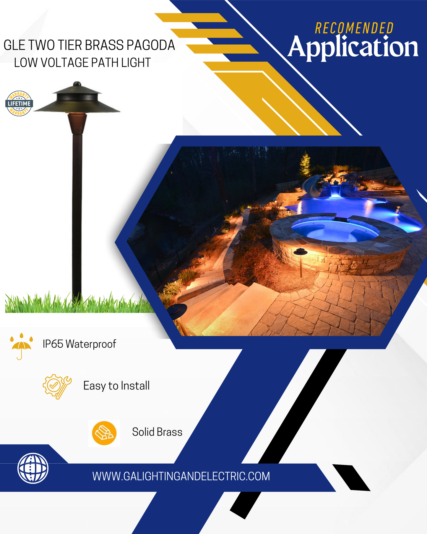 Two Tier Brass Pagoda Low Voltage Path Light