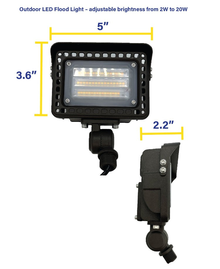 Outdoor LED Flood Light – adjustable brightness from 2W to 20W, color from 3000K-4000K and and 9V – 24V power