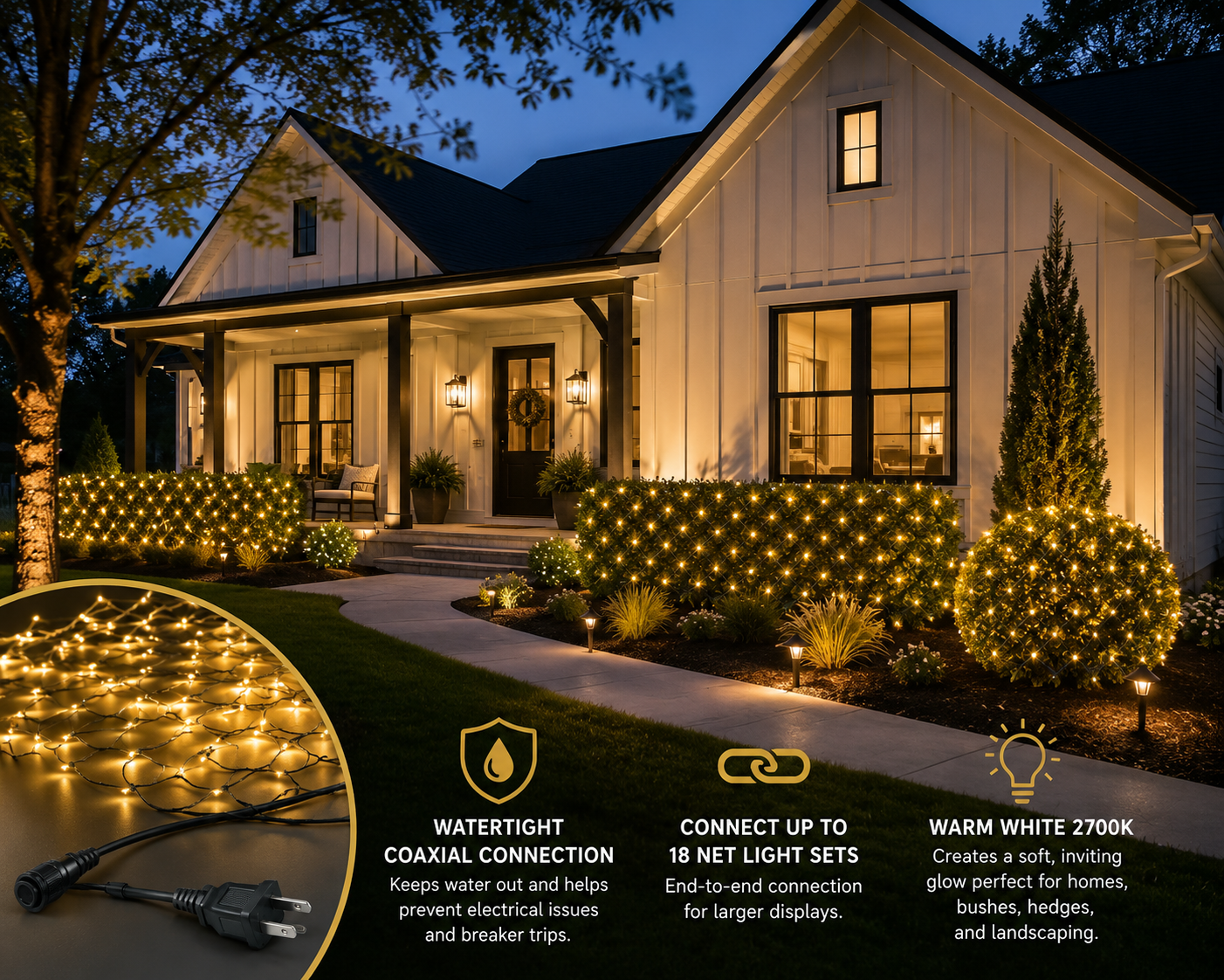 4' x 6' Professional LED Net Lights | 100 Warm White LEDs | 2700K | Contractor Grade