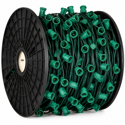 Commercial Grade C9 1000ft 15" spacing Christmas Light Spool, Green Spt-1 Wire