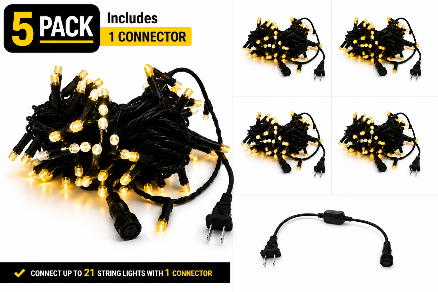 100 Warm White Wide-Angle LED Mini Lights – Coaxial Watertight Connection