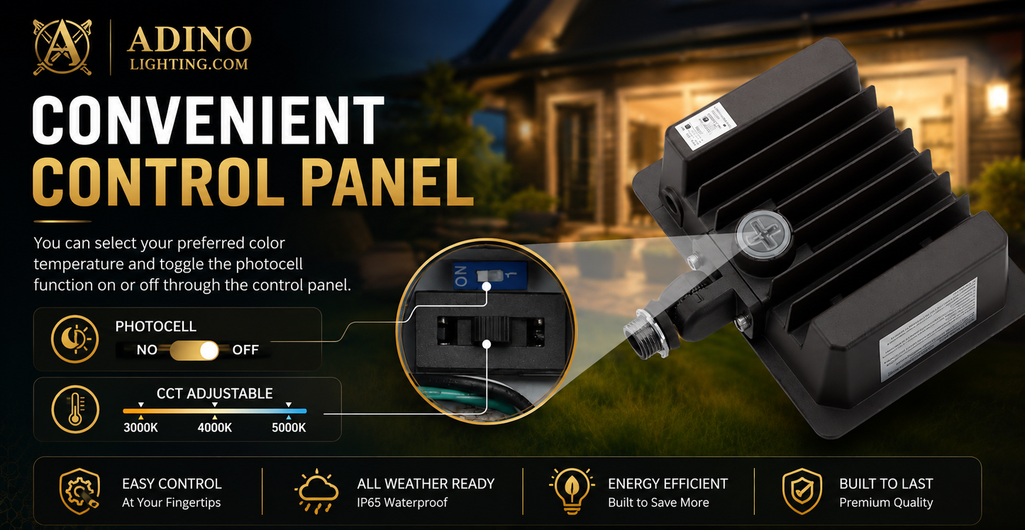 55W LED Flood Light with Photocell Dusk-to-Dawn Sensor | 3CCT Selectable 3000K/4000K/5000K | IP65 Waterproof Knuckle Mount Security Light
