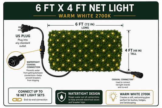 4' x 6' Professional LED Net Lights | 100 Warm White LEDs | 2700K | Contractor Grade