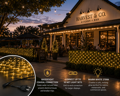 4' x 6' Professional LED Net Lights | 100 Warm White LEDs | 2700K | Contractor Grade